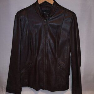 Marvin Richards Ladies Full Zip Snap Collar Brown Leather Jacket